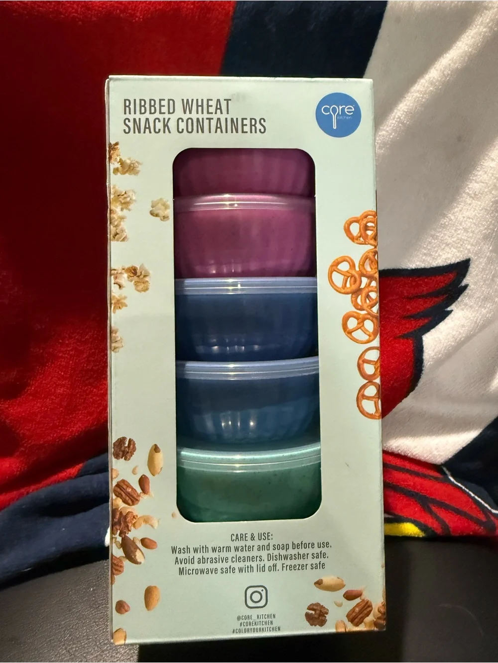 Core Ribbed Wheat Snack Containers - Multi Color Stackable Set
